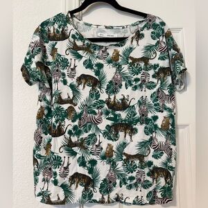 Jungle Print T-Shirt with Tigers and Zebras Medium